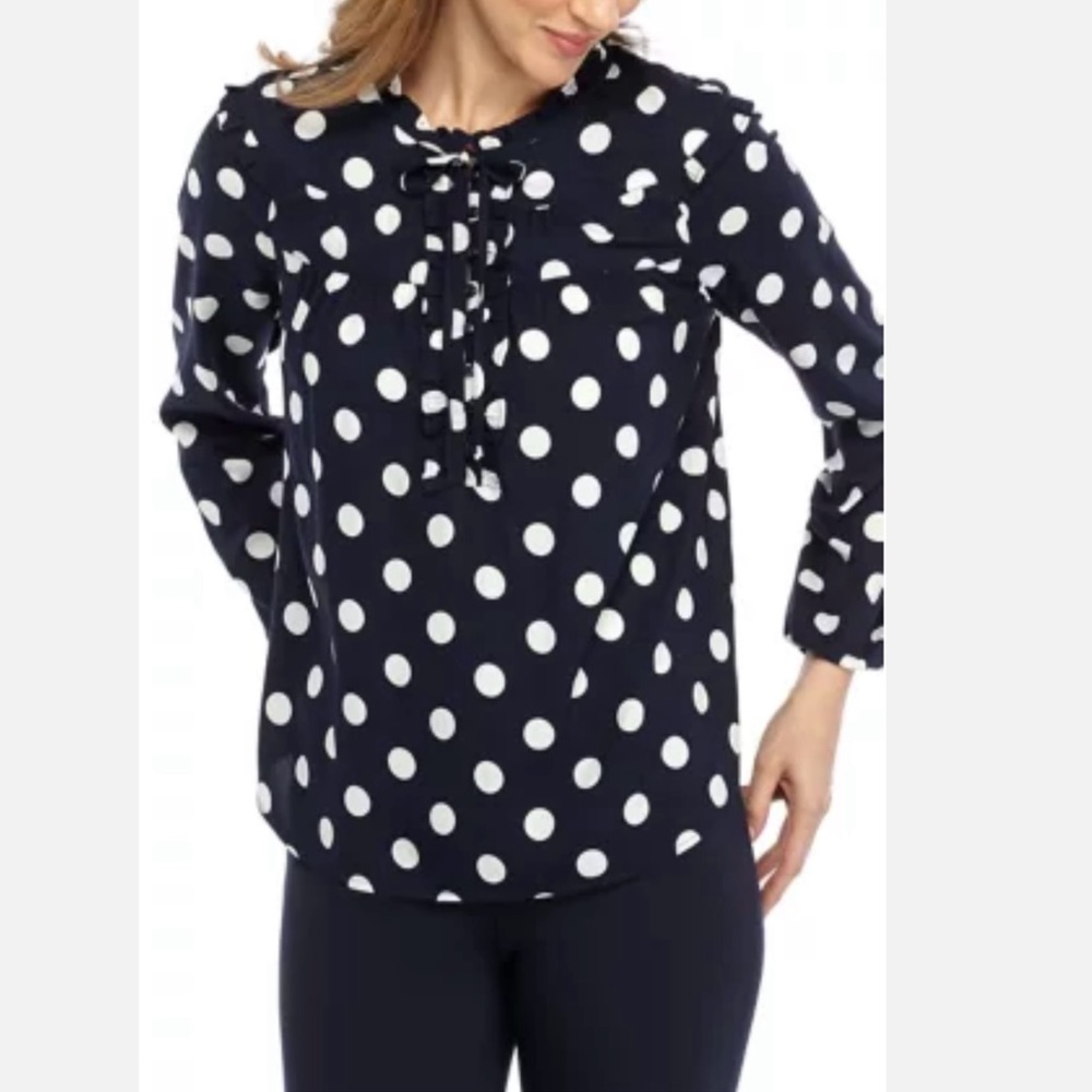 NWT Navy Polka Dot Blouse Medium